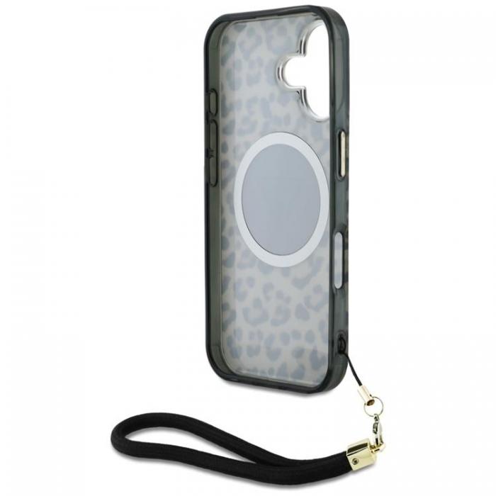 Guess - Guess iPhone 16 Mobilskal MagSafe IML Leopard Triangle Cord Strap - Brun