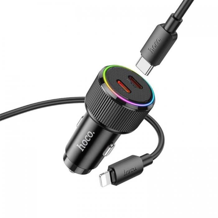 Hoco - Hoco Billaddare 2xUSB-C 50W + USB-C till Lightning Kabel - Svart