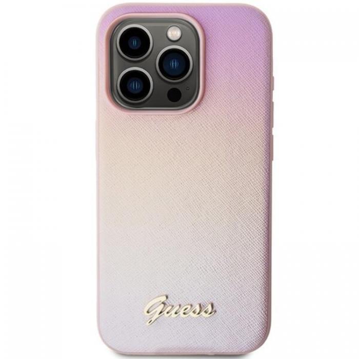 Guess - Guess iPhone 14 Pro Max Mobilskal Saffiano Iridescent Script - Rosa