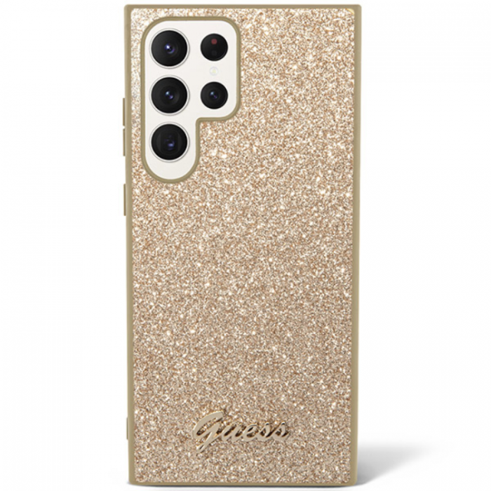 Guess - Guess Galaxy S24 Ultra Mobilskal Glitter Script - Guld