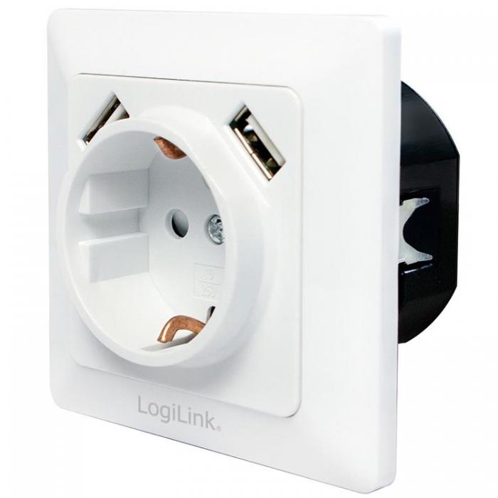 LogiLink - LogiLink Vgguttag 230V med 2xUSB 2,1A