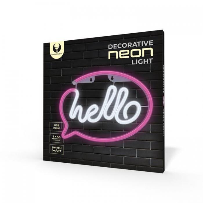 Forever Light - Forever Light LED Neon HELLO Bat FLNE15 + USB - Rosa/Vit