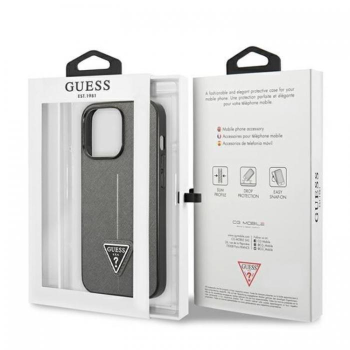 Guess - GUESS iPhone 14 Pro Skal Saffiano Triangle Logo - Silver