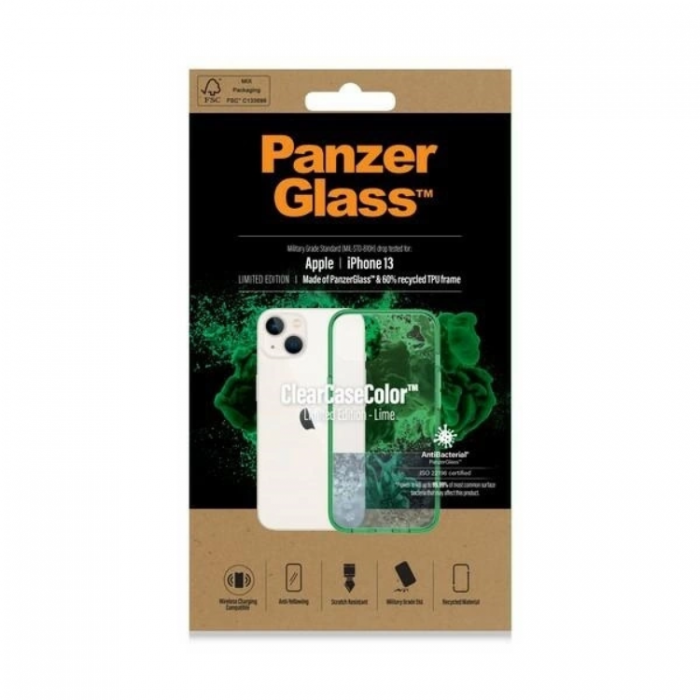 PanzerGlass - PanzerGlass iPhone 13/14/15 Mobilskal Antibacterial - Transparent/Grn