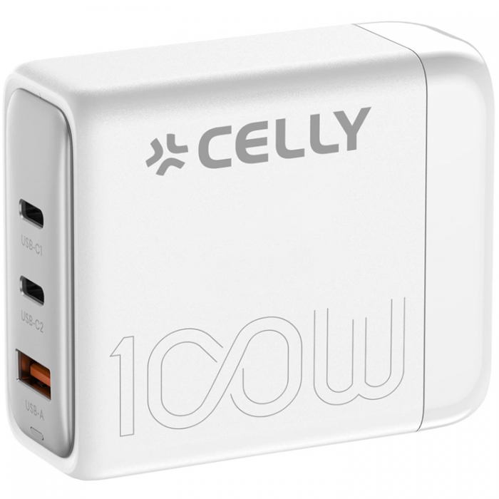 Celly - Celly 1 x USB-A + 2 x USB-C Kraftverk (100W) - Vit