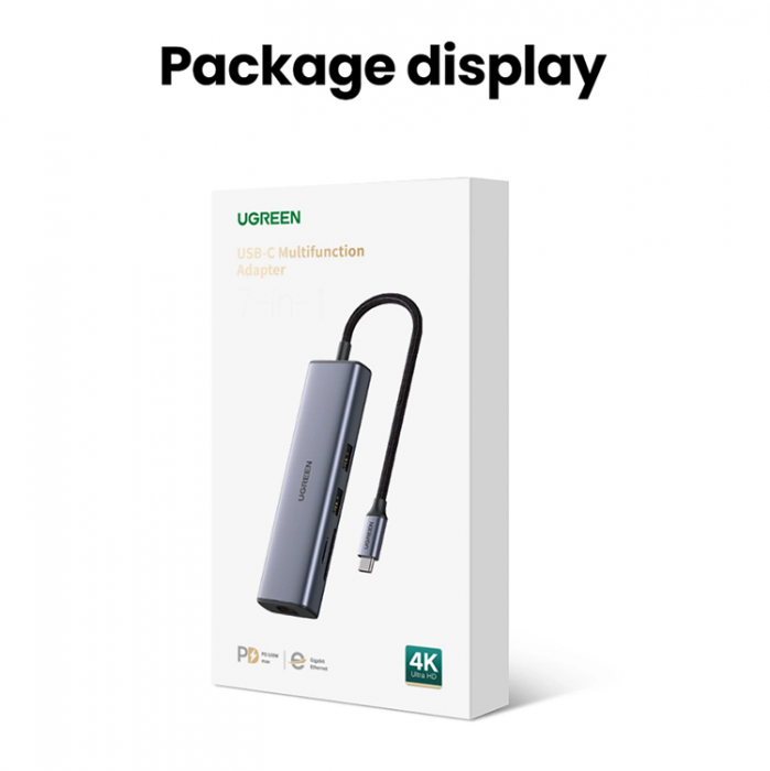 Ugreen - Ugreen HUB 100W USB-C Till HDMI, RJ45, USB-C, SD/TF Kortlsare, USB-A 3.0