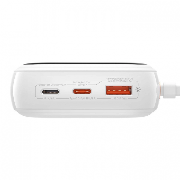 BASEUS - Baseus Powerbank Qpow 20000mAh 22.5W med Inbyggd USB-C Kabel - Vit