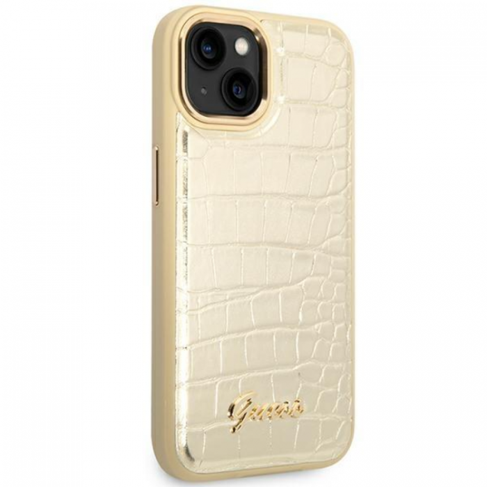 Guess - GUESS iPhone 14 Plus Skal Croco Collection - Guld