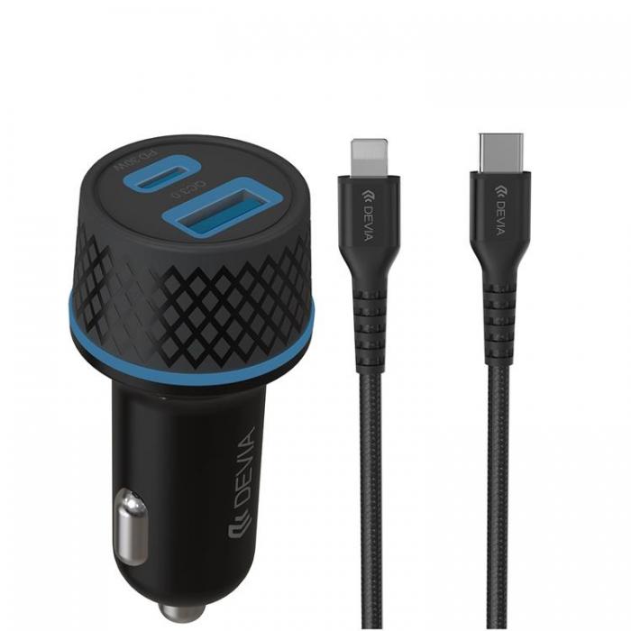 Devia - Devia Billaddare USB/USB-C 52.5W PD QC med Lightning Kabel