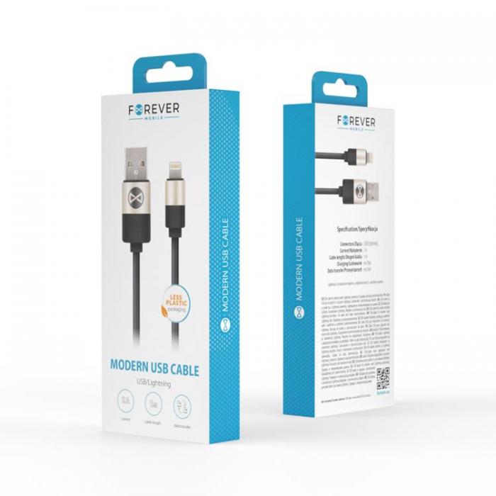 Forever - Forever USB Till Lightning 1m Kabel 2A Modern - Svart