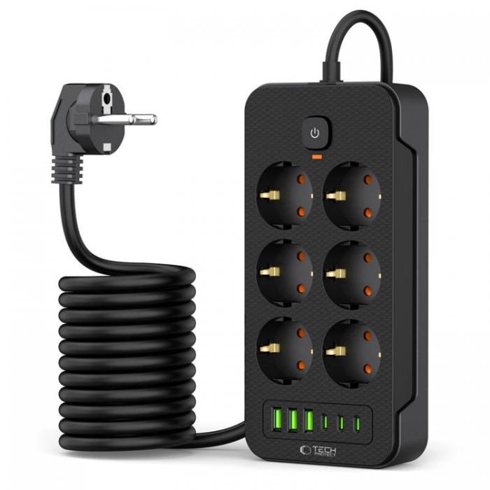 Tech-Protect - Tech-Protect Power Socket 3x USB/3x USB-C/6 Sockets 200Ccm - Svart