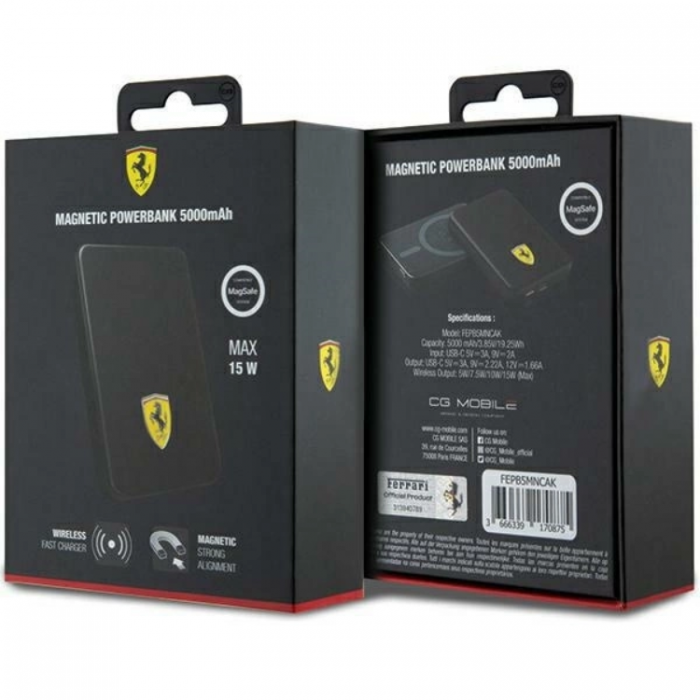 Ferrari - Ferrari Powerbank Magsafe 5000mAh 15W Metal Logo - Svart