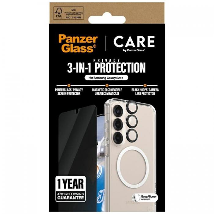 PanzerGlass - [3in1] CARE Galaxy S25 Plus MagSafe Skal, Privacy Hrdat Glas, Kameralinsskydd