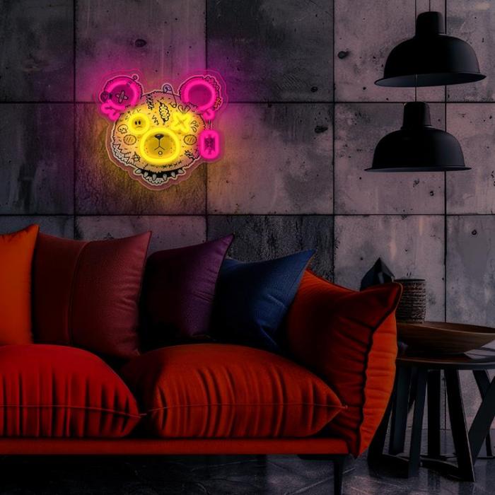 Forever Light - Forever Light Neon ART LED PUNK TEDDY BEAR FLA01 - Rosa/Gul