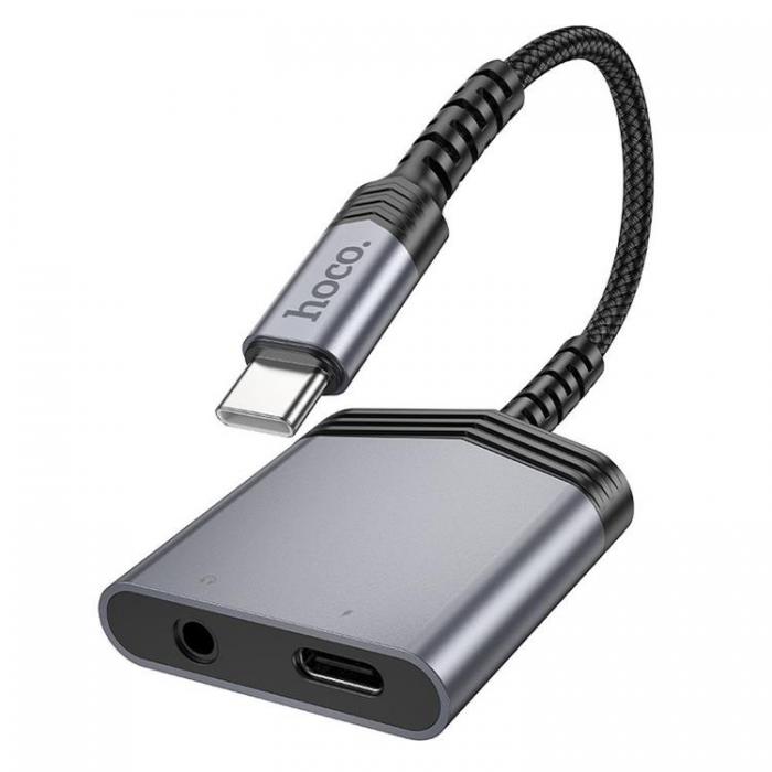 Hoco - HOCO 2in1 USB-C/USB-C 27W Jack 3.5mm AUX Adapter LS39 - Gr