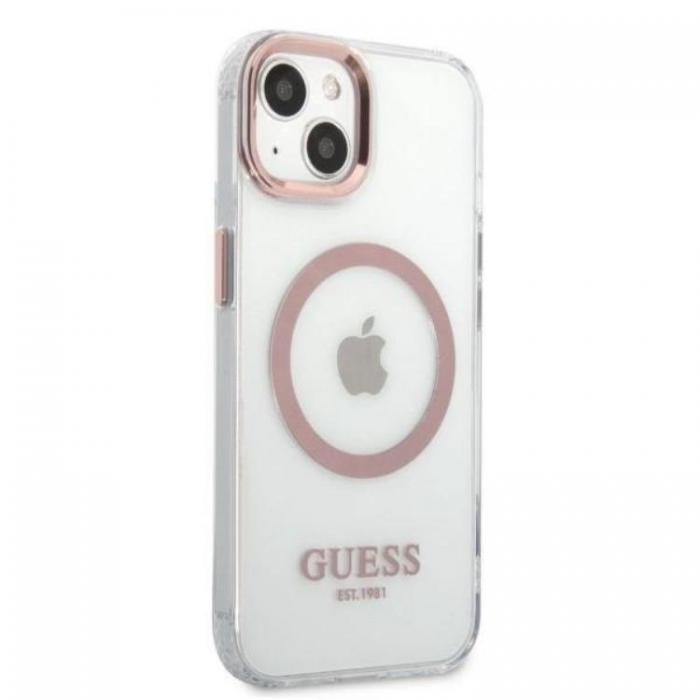 Guess - Guess iPhone 13 Skal Magsafe Metal Outline - Rosa