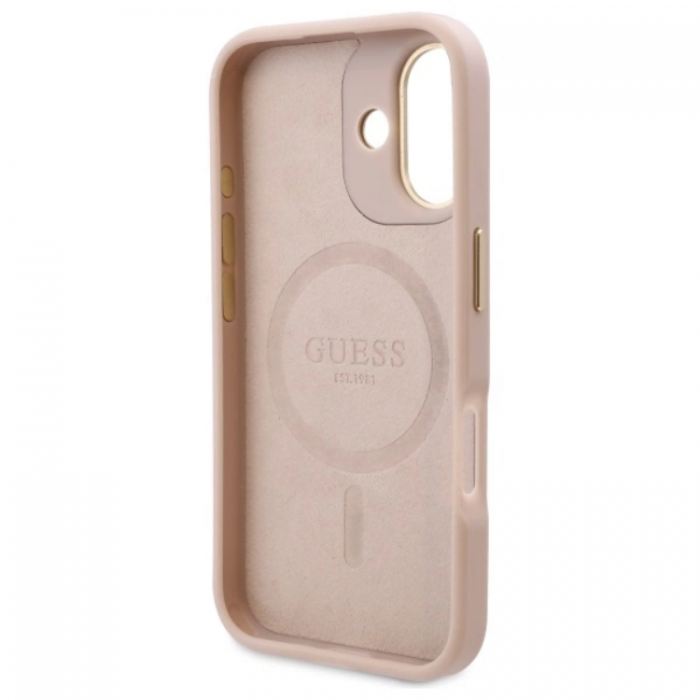 Guess - Guess iPhone 16 Mobilskal MagSafe 4G Logo Plate - Rosa