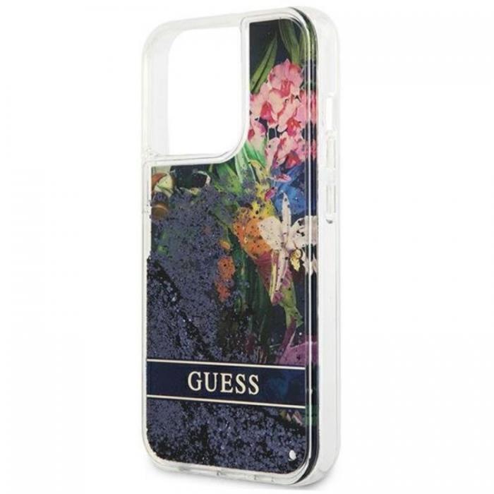 Guess - Guess iPhone 13 mini Skal Flower Liquid Glitter - Bl