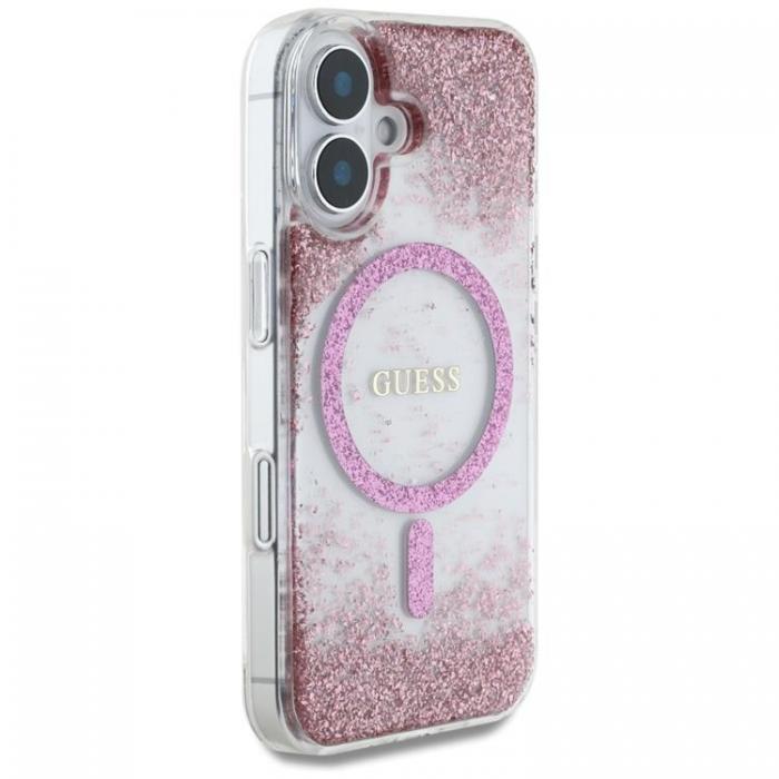 Guess - Guess iPhone 16 Mobilskal MagSafe HC Resin Bottom Glitter - Rosa