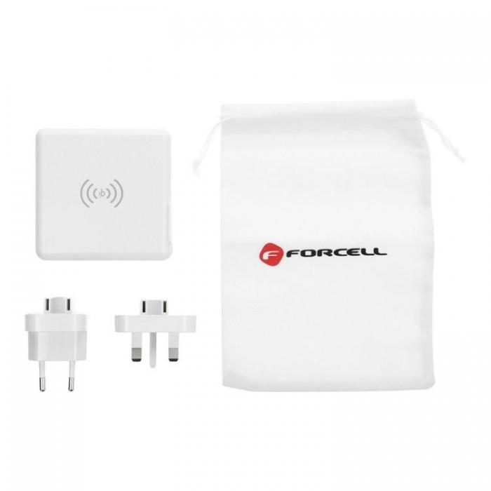 Forcell - Forcell 4in1 Vggladdare USB/USB-C och Powerbank 8000 mAh 15W - Vit