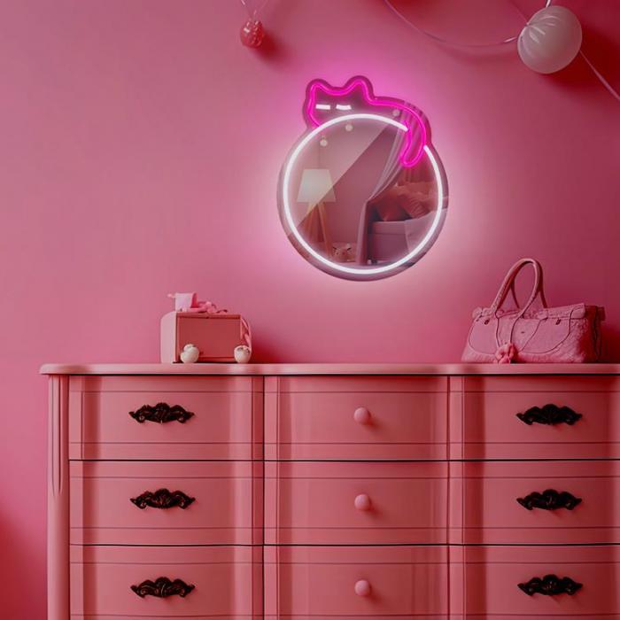 Forever Light - Forever Light Neon MIRROR LED SLEEPING CAT FMNE03 - Rosa