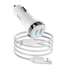 Hoco - HOCO Billaddare 2xUSB-A + Kabel USB-A Till Micro-USB 2,4A - Vit