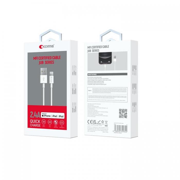 Comma - Comma USB Till Lightning 1m Kabel 2.4A Jub MFi - Vit