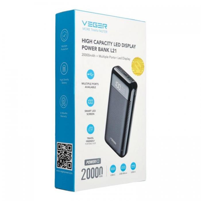 Veger - VEGER Powerbank 20000 mAh L21 (W2019) - Svart