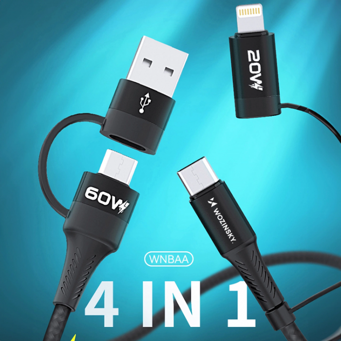 Wozinsky - Wozinsky 4in1 2x USB-C/USB-A/Lightning 60W 1m