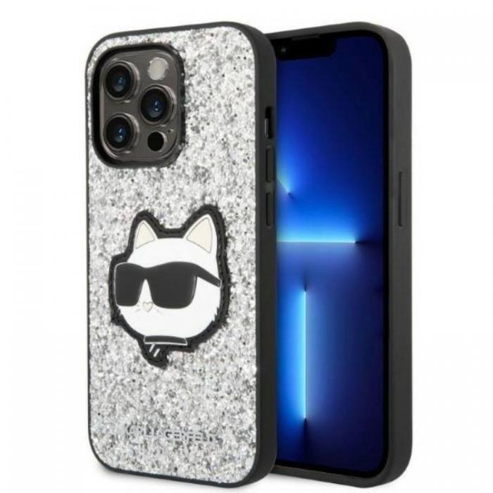 KARL LAGERFELD - Karl Lagerfeld iPhone 14 Pro Skal Glitter Choupette Patch - Silver