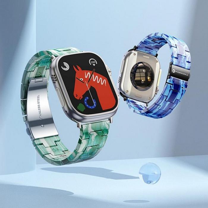 Forcell - Forcell Apple Watch (42/44/45/49mm) Armband Marble Resin - Grn