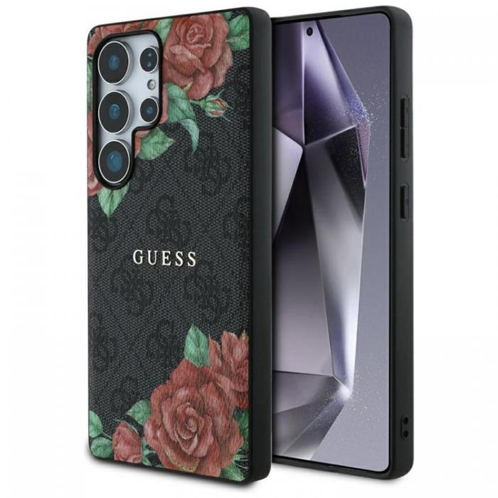 Guess - Guess Galaxy S25 Ultra Mobilskal MagSafe Flowers Print Metal Logo - Svart