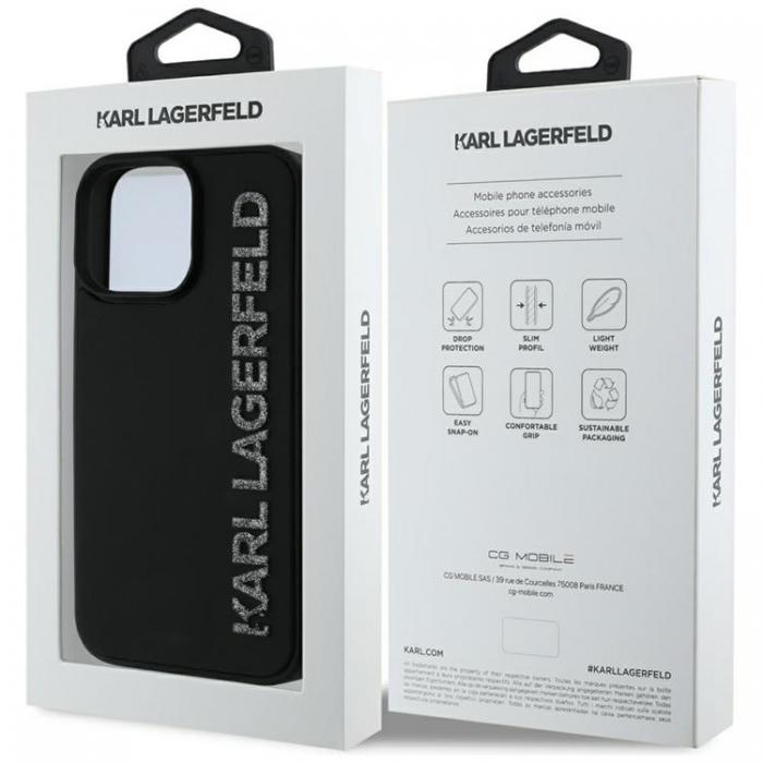 KARL LAGERFELD - Karl Lagerfeld iPhone 16 Pro Mobilskal 3D Rubber Elongated Glitter - Svart