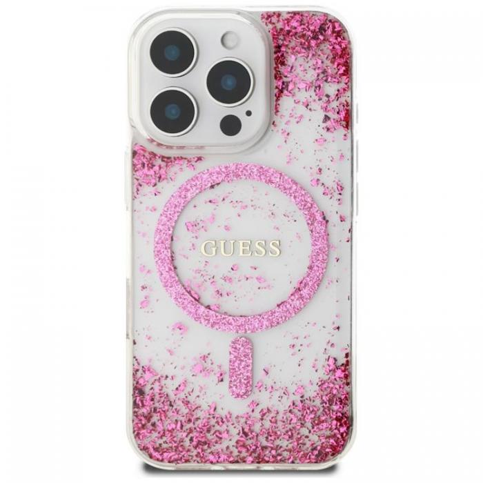 Guess - Guess iPhone 16 Pro Mobilskal MagSafe HC Resin Bottom Glitter - Rosa