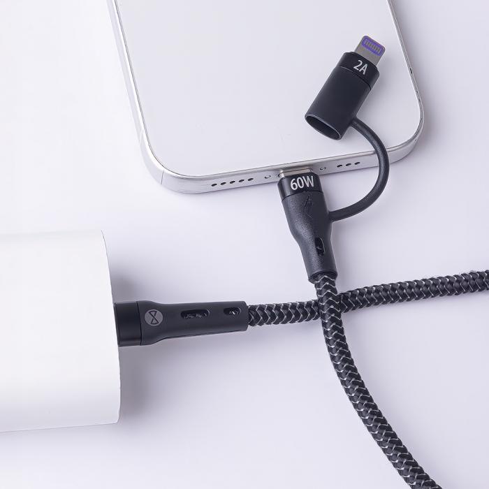 Forever - Forever 2in1 USB-C till USB-C/Lightning 60W 1m Kabel - Svart