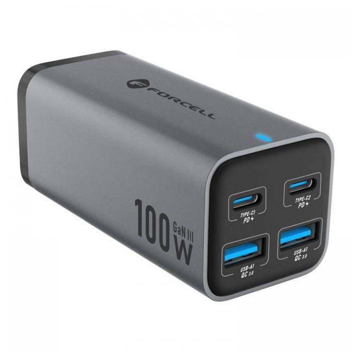 Forcell - Forcell Snabbladdare 100W 2xUSB-C 2xUSB-A PD QC 4.0 GaN III SFC 2.0 5A