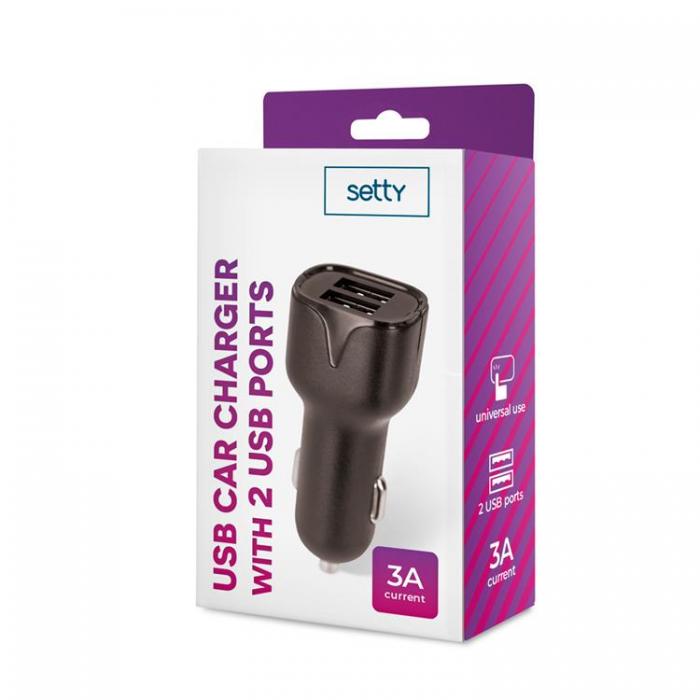 Setty - Setty Billaddare 2x USB 3A - Svart