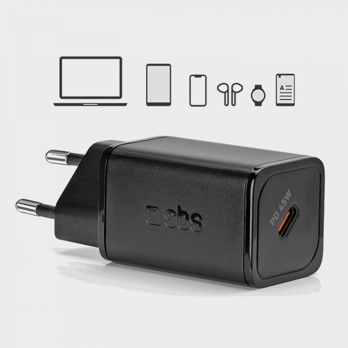 SBS - SBS Snabbladdare 45W GaN USB-C med Power Delivery - Svart