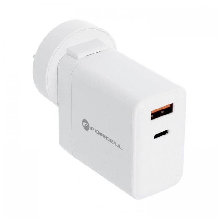 Forcell - Forcell F-Energy 3in1 Vggladdare 45W USB-C/USB-A med utbytbara pluggar