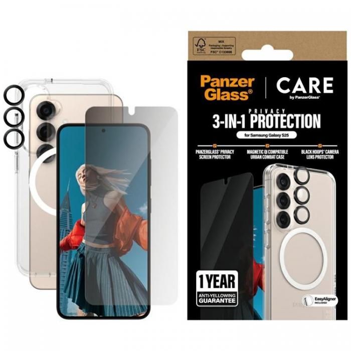 PanzerGlass - [3in1] CARE Galaxy S25 MagSafe Skal, Privacy Hrdat Glas, Kameralinsskydd