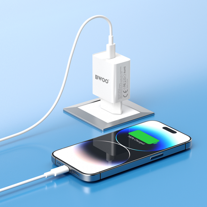 BWOO - BWOO Snabb Vggladdare 20W USB-C - Vit