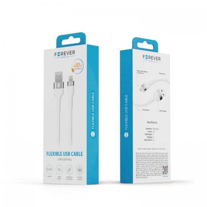 Forever - Forever Flexible USB-A till Lightning kabel 1m 2,4A - Vit