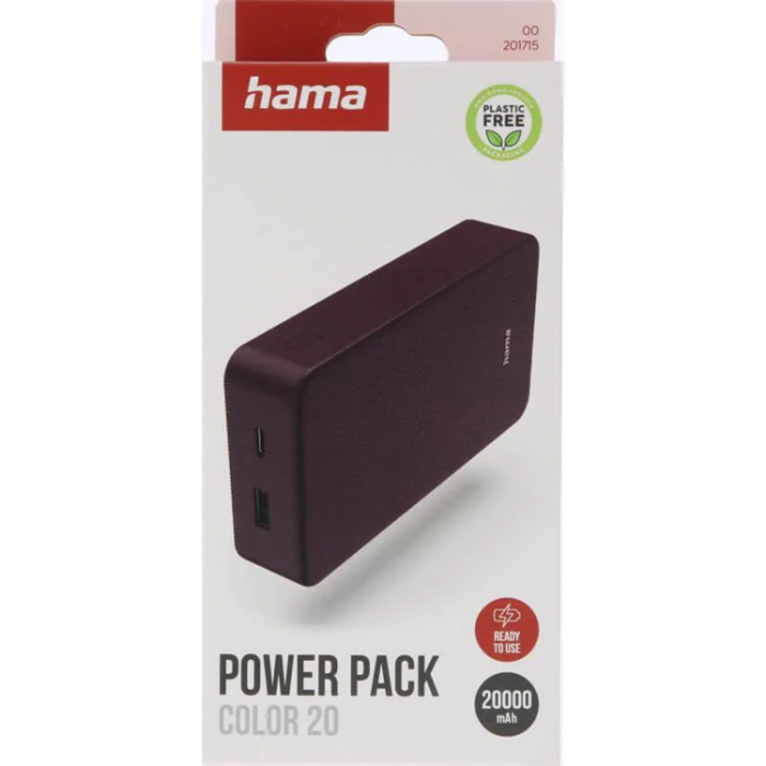 Hama - Hama Powerbank 20000 mAh USB-C/USB-A - Plommon