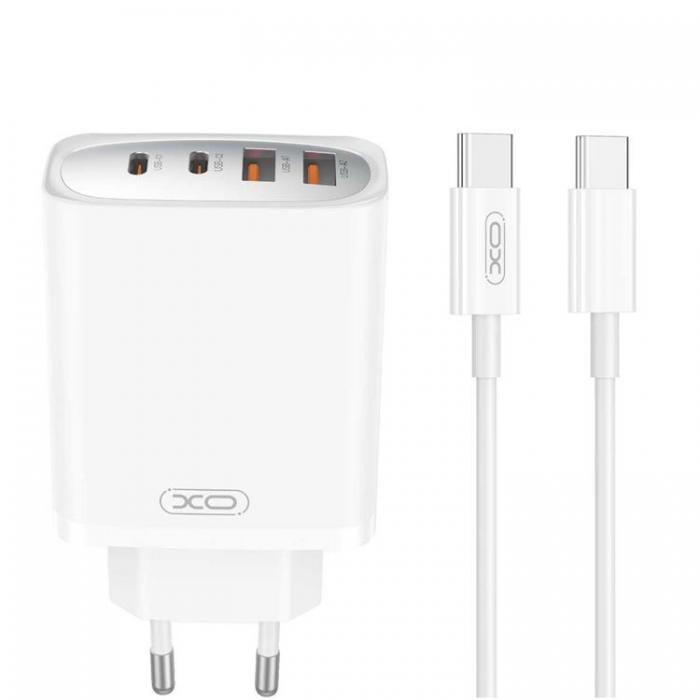 XO - XO Snabbladdare 2x USB-C/2x USB 45W med USB-C/USB-C Kabel PD