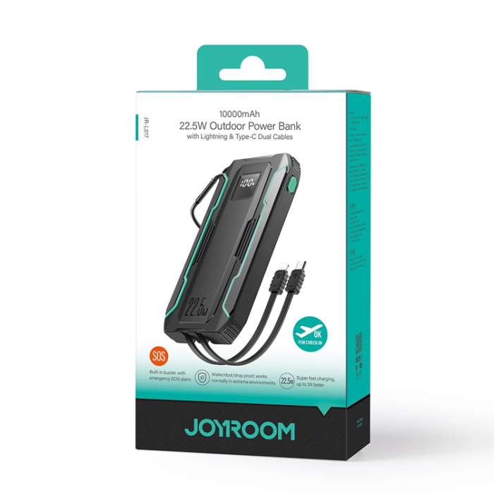 Joyroom - Joyroom Powerbank 10000mAh 22.5W Med Built-in Kabels - Svart