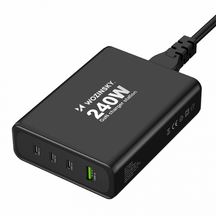 Wozinsky - Wozinsky Vggladdare USB-A/3 x USB-C 240W GaN - Svart