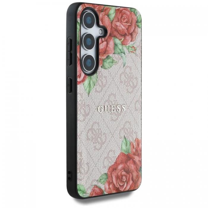 Guess - Guess Galaxy S25 Mobilskal MagSafe Flowers Print Metal Logo - Rosa