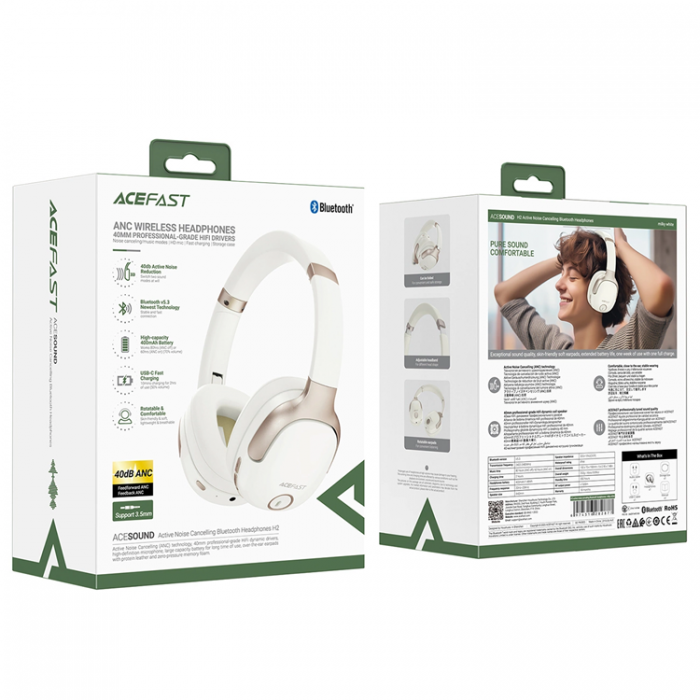 Acefast - Acefast H2 On-Ear Trdlsa Bluetooth-Hrlurar 5.3 ANC - Beige