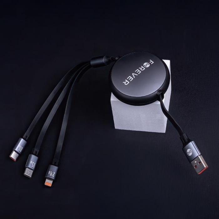 Forever - Forever 3in1 USB/2x USB-C/Lightning 1.2m Kabel 100W - Svart