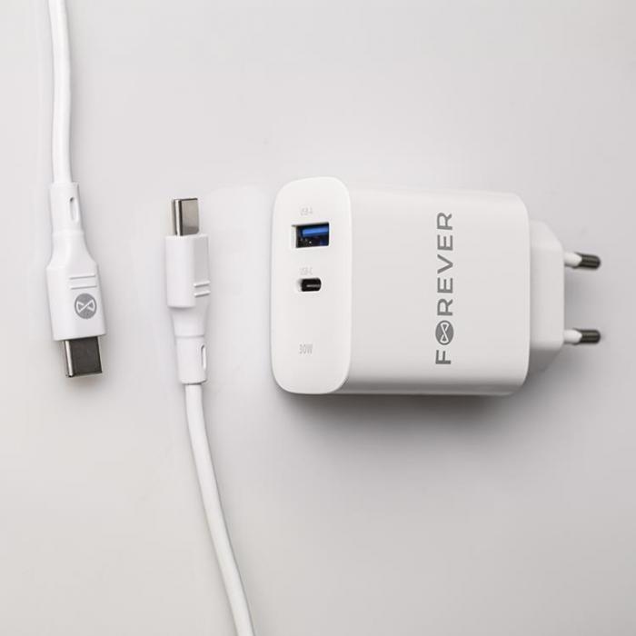 Forever - Forever Snabbladdare 30W USB/USB-C med Kabel 60W PD QC